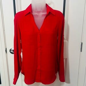 Express Women's Bright Red Button-Down Shirt